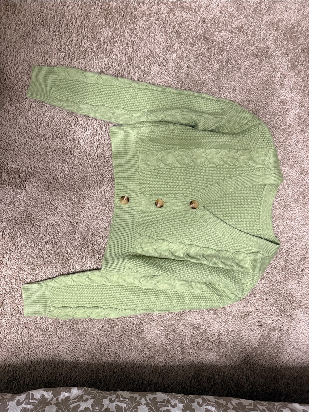 Amazon Light Green Cable Knit Cropped Cardigan with Buttons